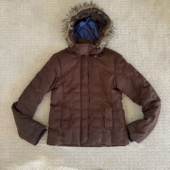 Abercrombie & Fitch Brown Hooded Puffer Jacket with Faux Fur Trim - Picture 10 of 11